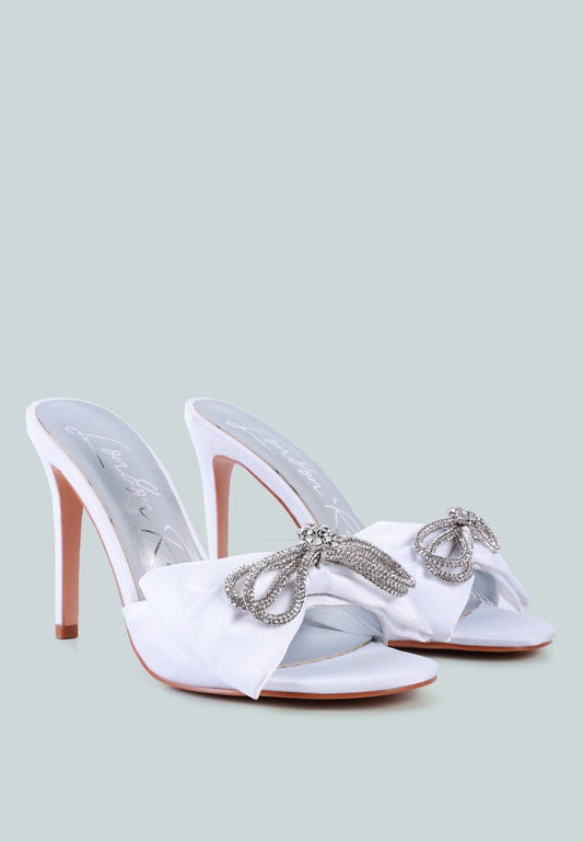 Brag In Rhinestone Bow Satin Heels - Diamante Embellished Wedding Stilettos - Style Queenz