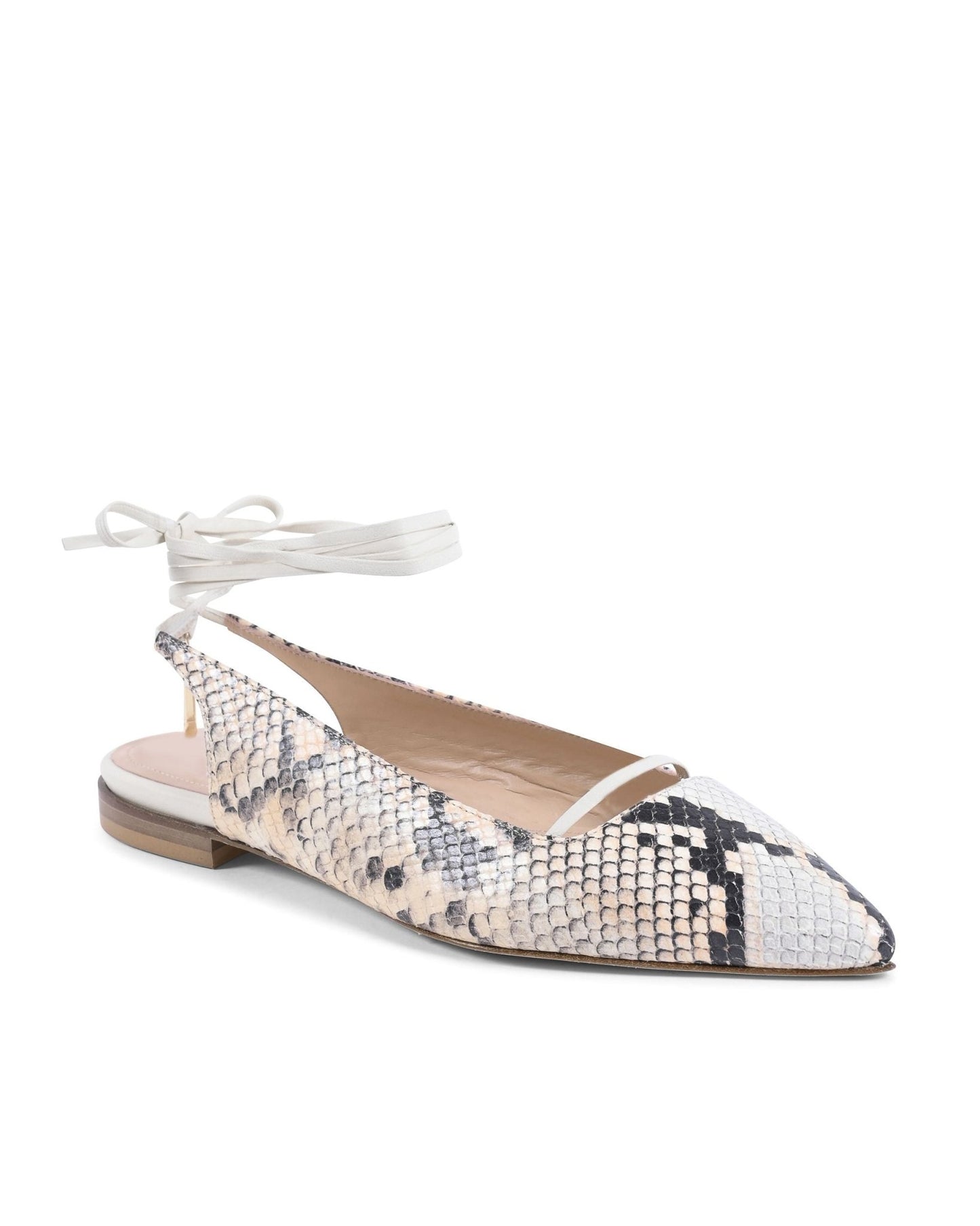 Brenda Flat Python Black/Nude Slingback - Italian Designer Pointed Toe Flats 1cm - Style Queenz