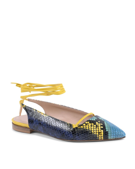 Brenda Flat Python Blue/Yellow Slingback - Italian Designer Pointed Toe Flats 1cm - Style Queenz