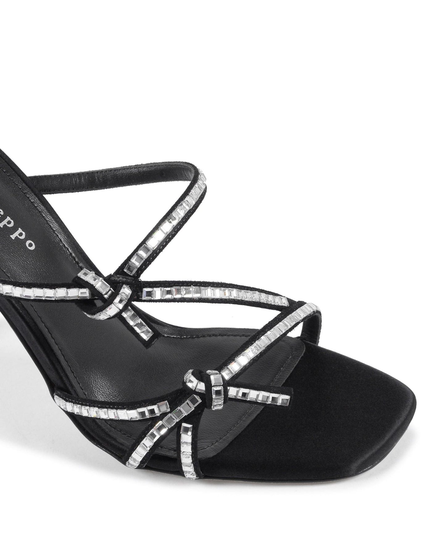 Britney Bright Black Sandals - Italian Crystal - Embellished Satin Suede Heels 10cm - Style Queenz