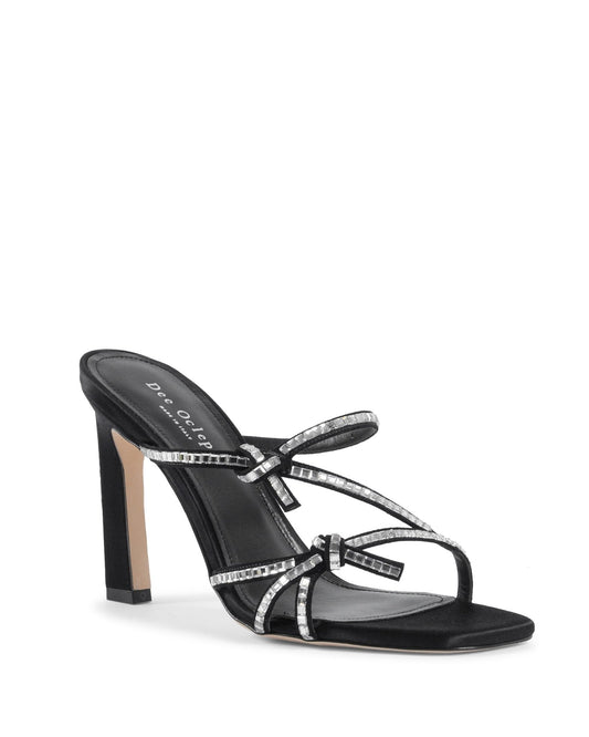 Britney Bright Black Sandals - Italian Crystal - Embellished Satin Suede Heels 10cm - Style Queenz