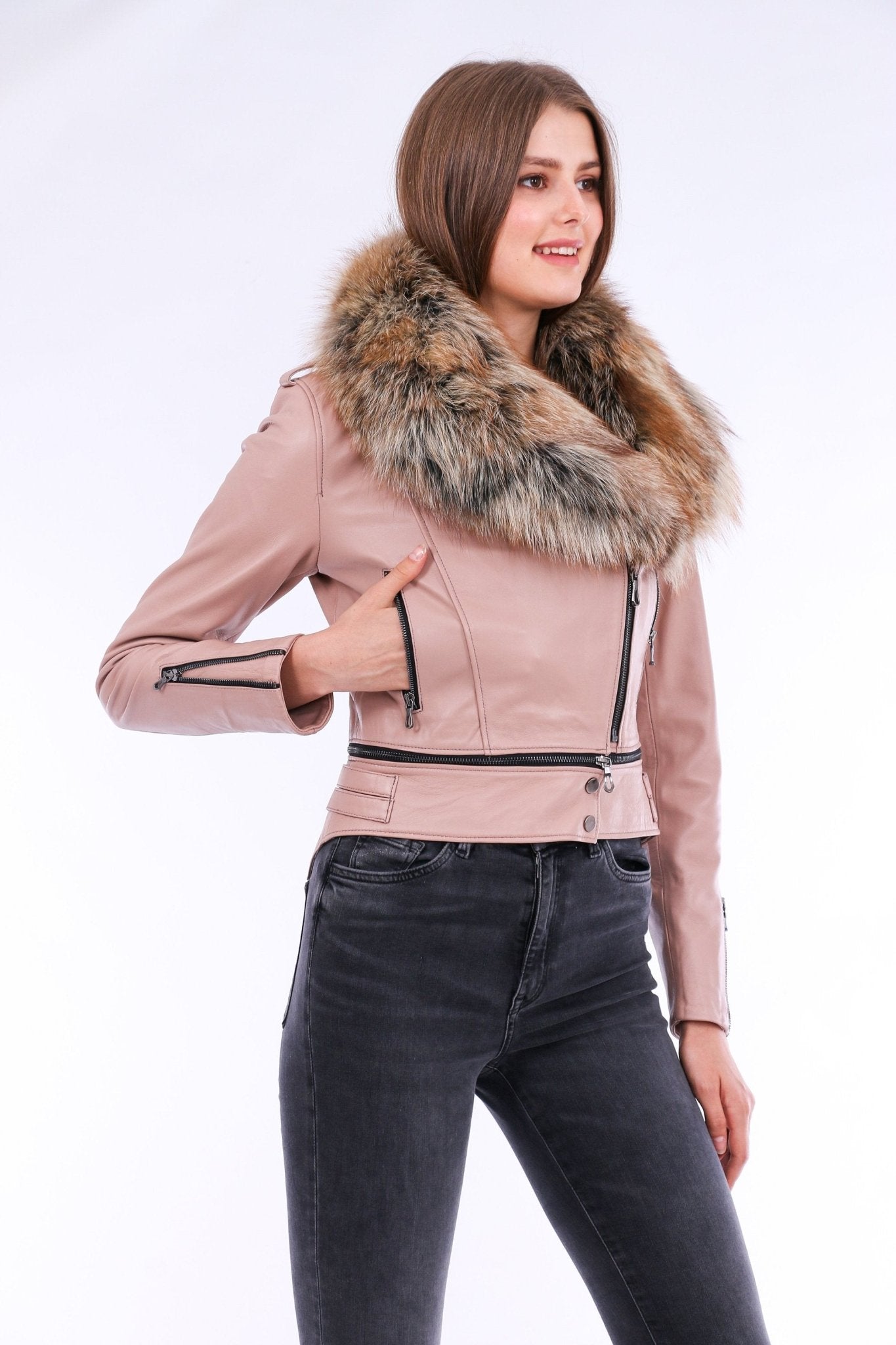 Buttagi Pink Leather Biker Jacket - Premium Nappa Lambskin Women's Motorcycle Jacket - Style Queenz