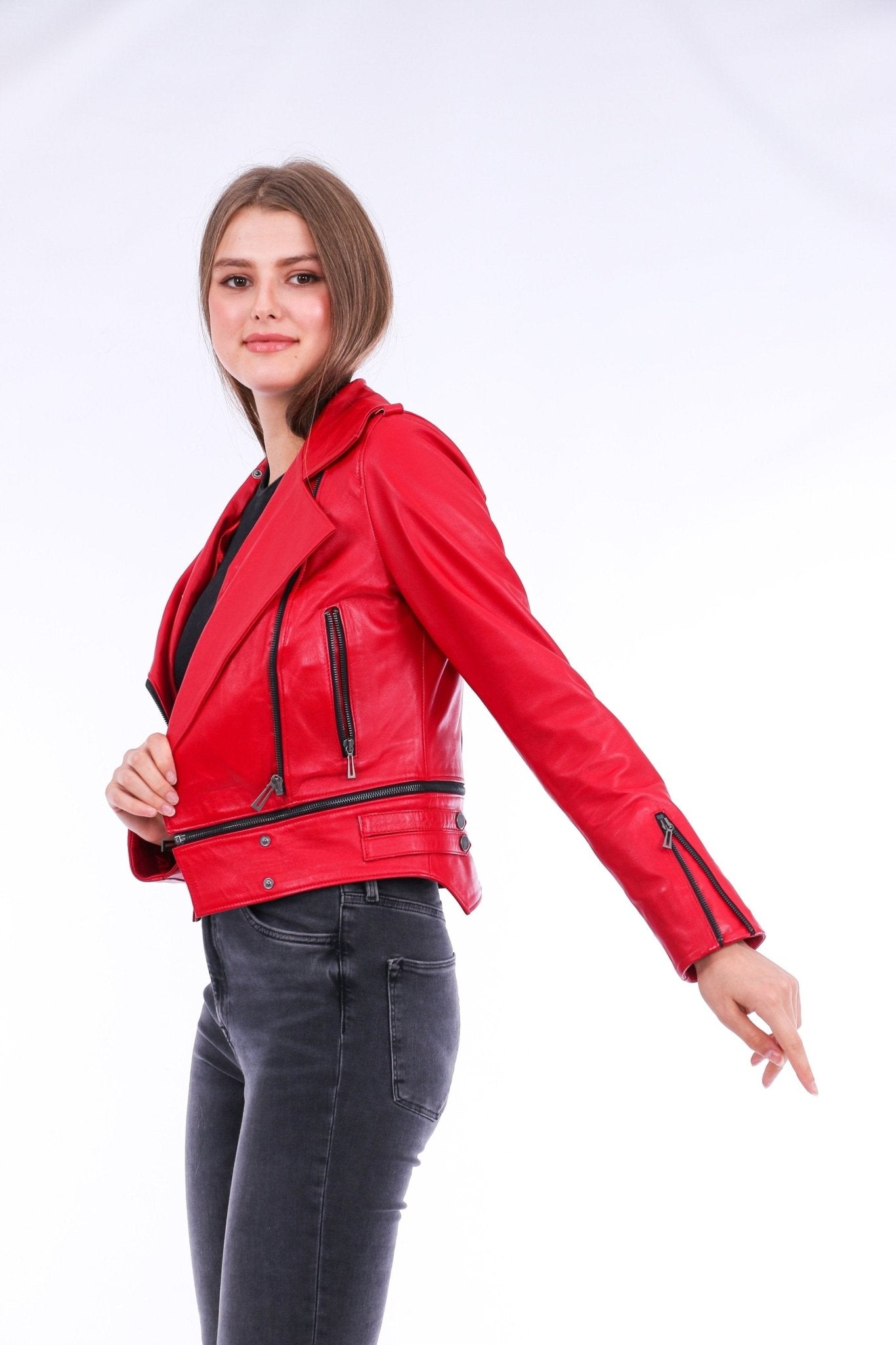 Buttagi Red Leather Biker Jacket - Premium Nappa Lambskin Women's Motorcycle Jacket - Style Queenz