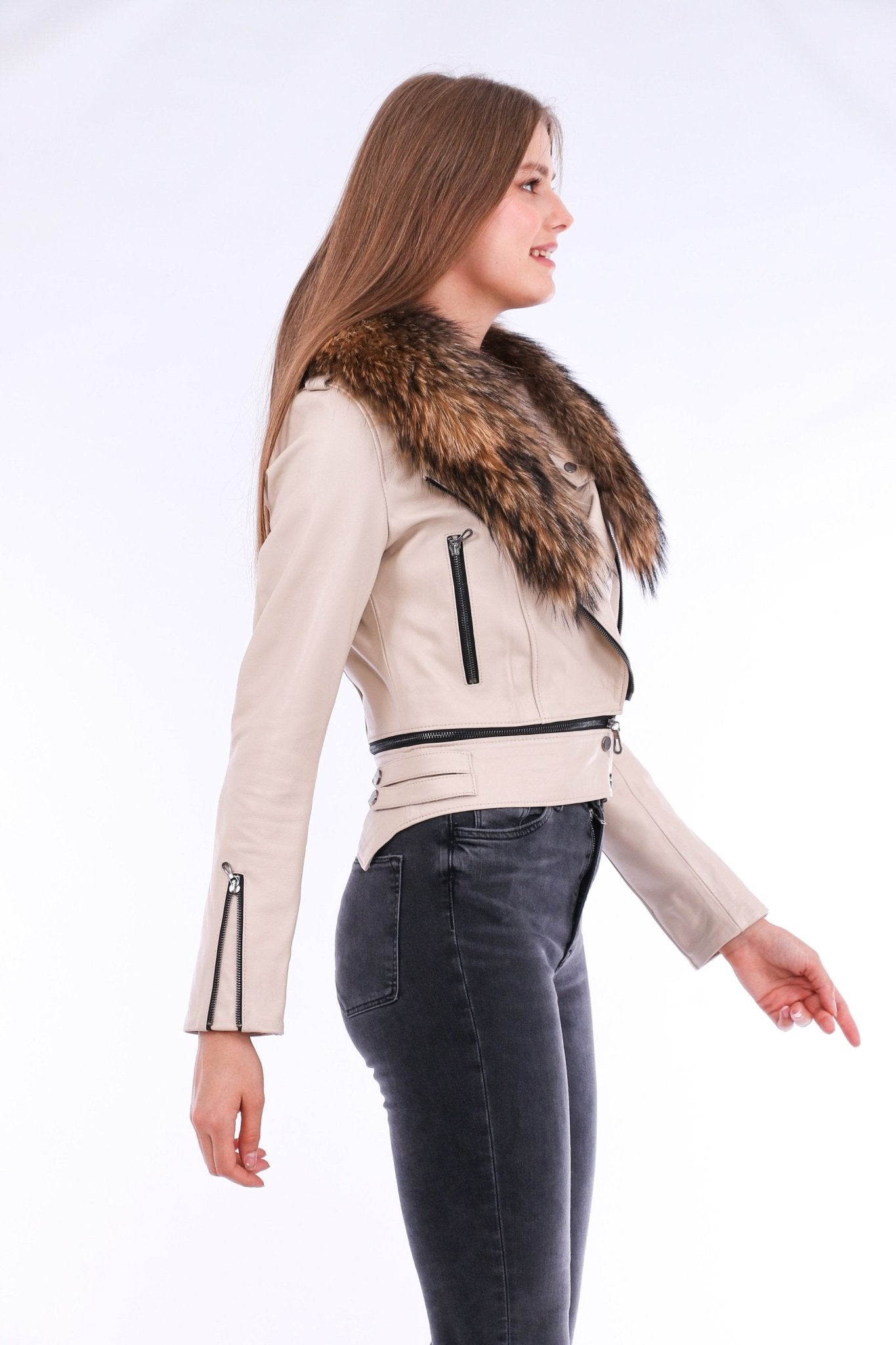 Buttagi White Leather Biker Jacket - Women's Genuine Nappa Lambskin - Style Queenz
