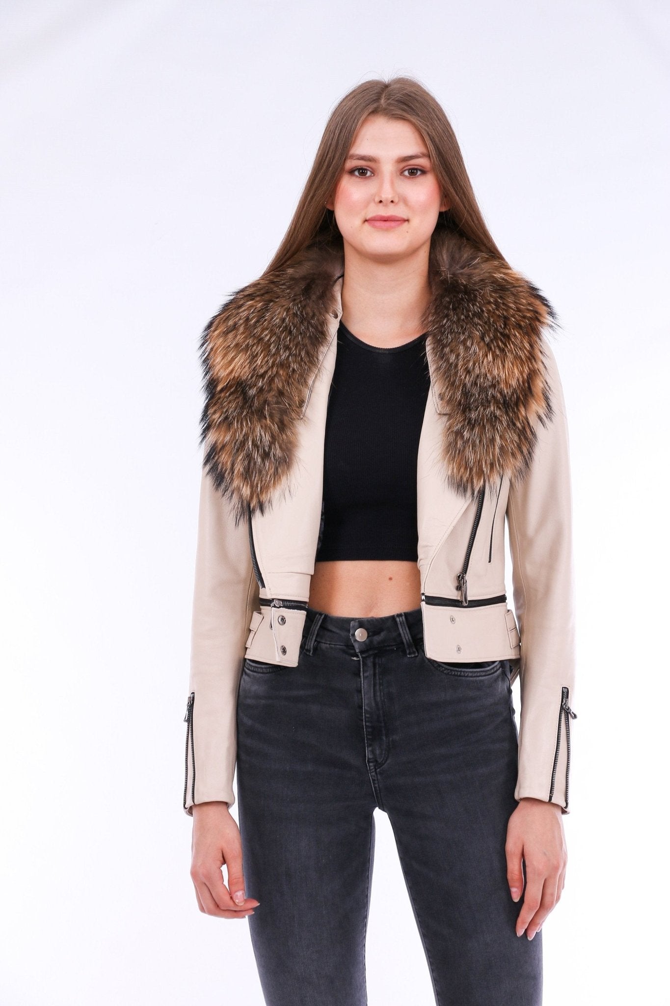 Buttagi White Leather Biker Jacket - Women's Genuine Nappa Lambskin - Style Queenz