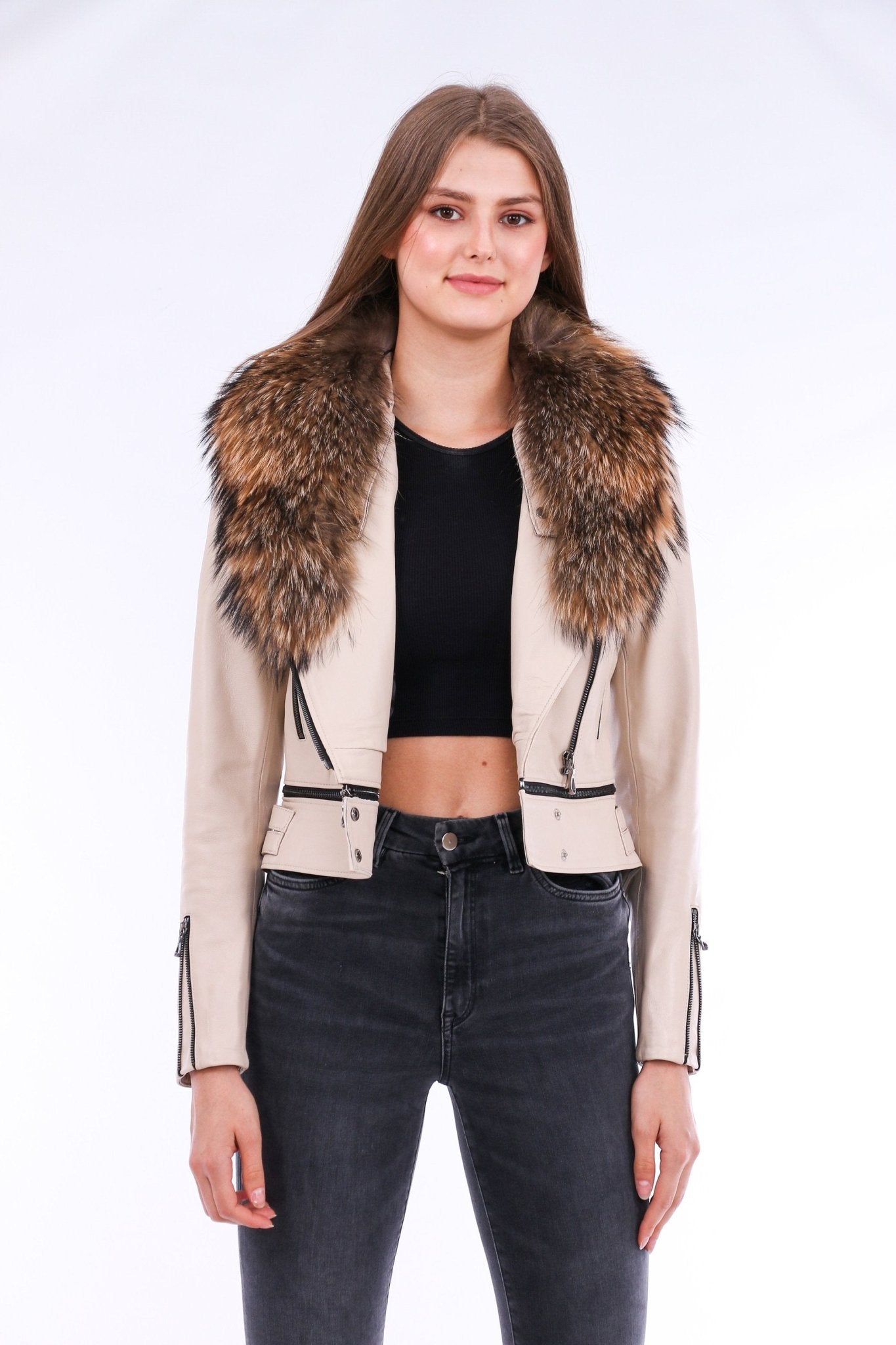 Buttagi White Leather Biker Jacket - Women's Genuine Nappa Lambskin - Style Queenz