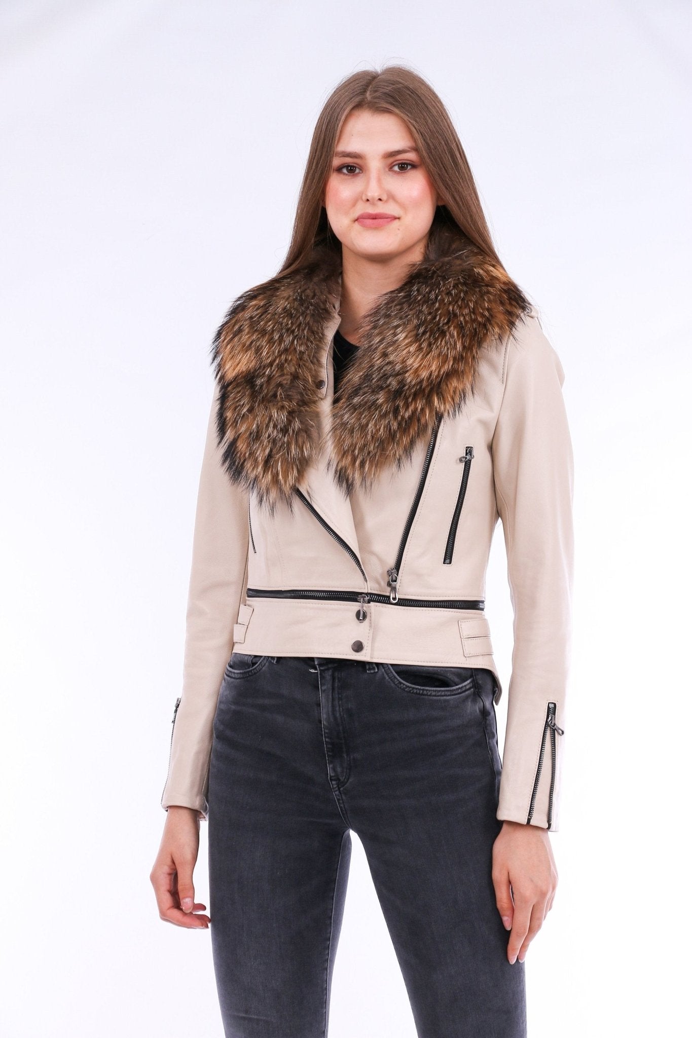 Buttagi White Leather Biker Jacket - Women's Genuine Nappa Lambskin - Style Queenz
