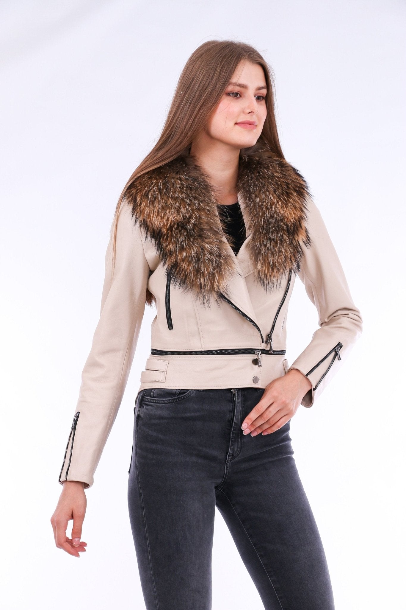 Buttagi White Leather Biker Jacket - Women's Genuine Nappa Lambskin - Style Queenz