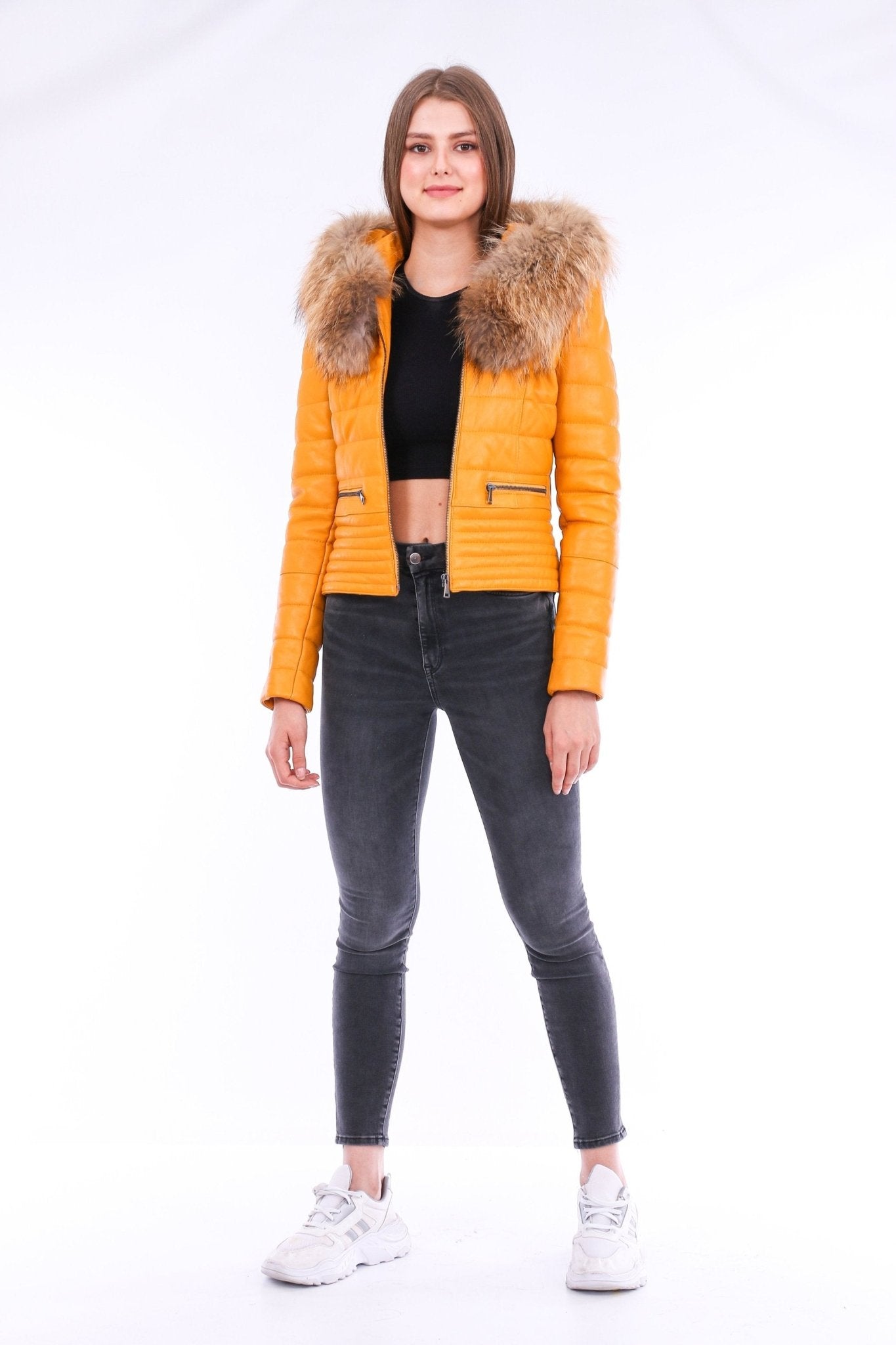 Buttagi Yellow Leather Biker Jacket - Women's Genuine Nappa Lambskin - Style Queenz