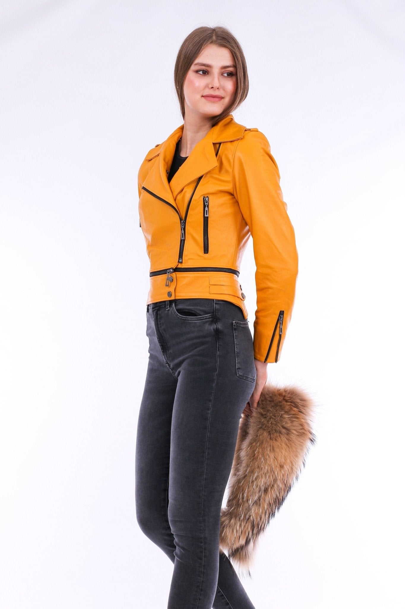 Buttagi Yellow Leather Biker Jacket - Women's Genuine Nappa Lambskin - Style Queenz