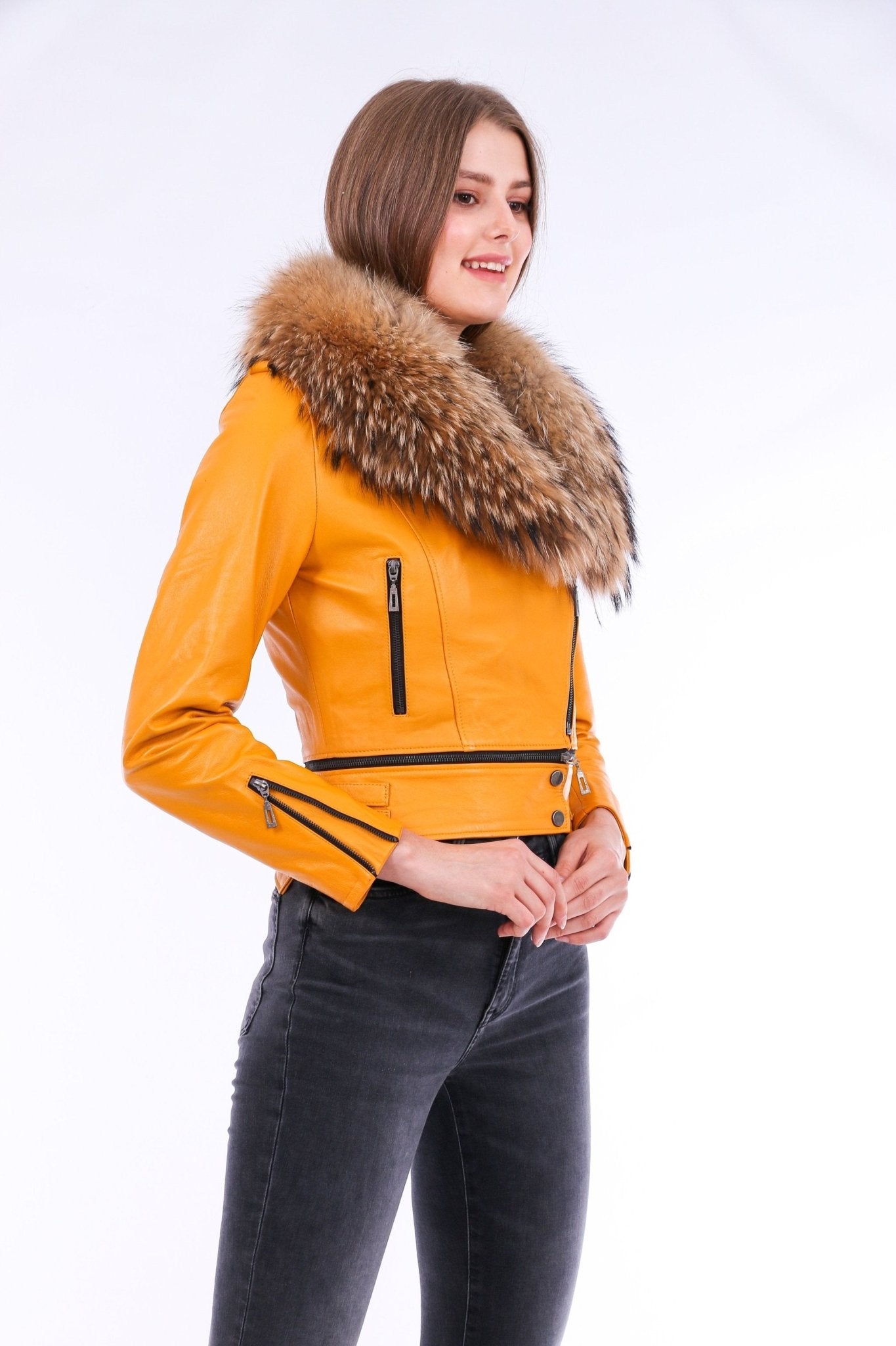 Buttagi Yellow Leather Biker Jacket - Women's Genuine Nappa Lambskin - Style Queenz