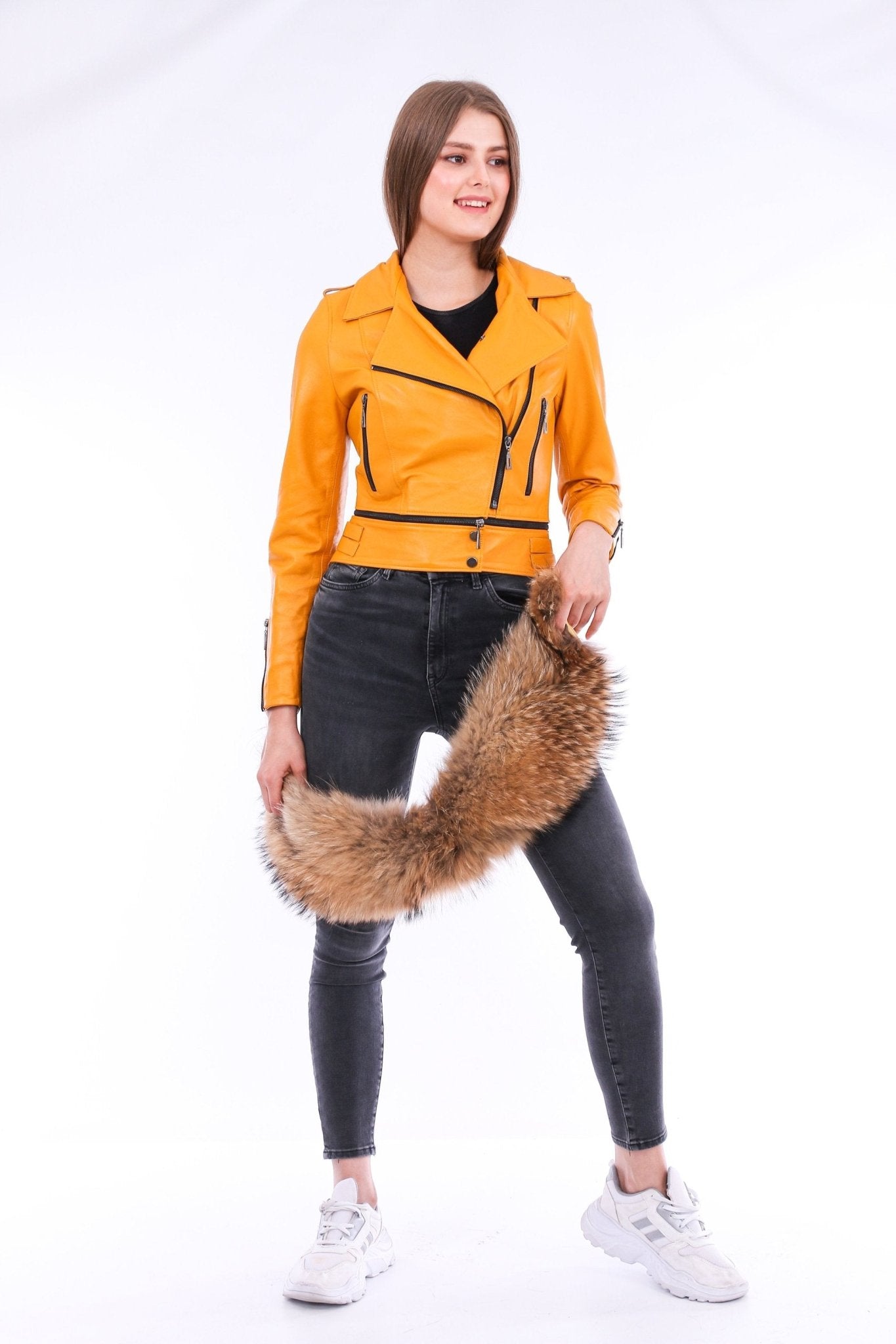 Buttagi Yellow Leather Biker Jacket - Women's Genuine Nappa Lambskin - Style Queenz
