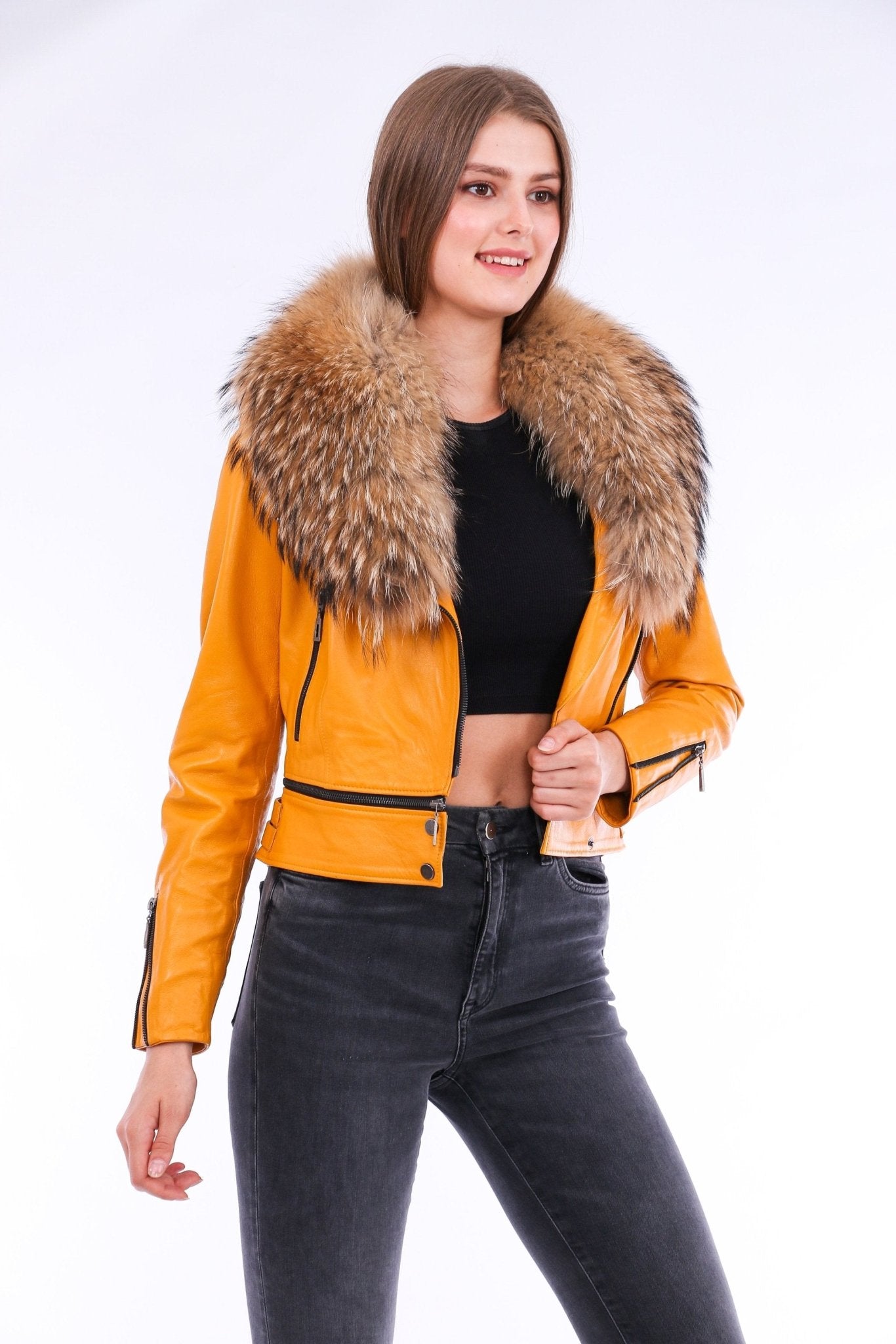 Buttagi Yellow Leather Biker Jacket - Women's Genuine Nappa Lambskin - Style Queenz