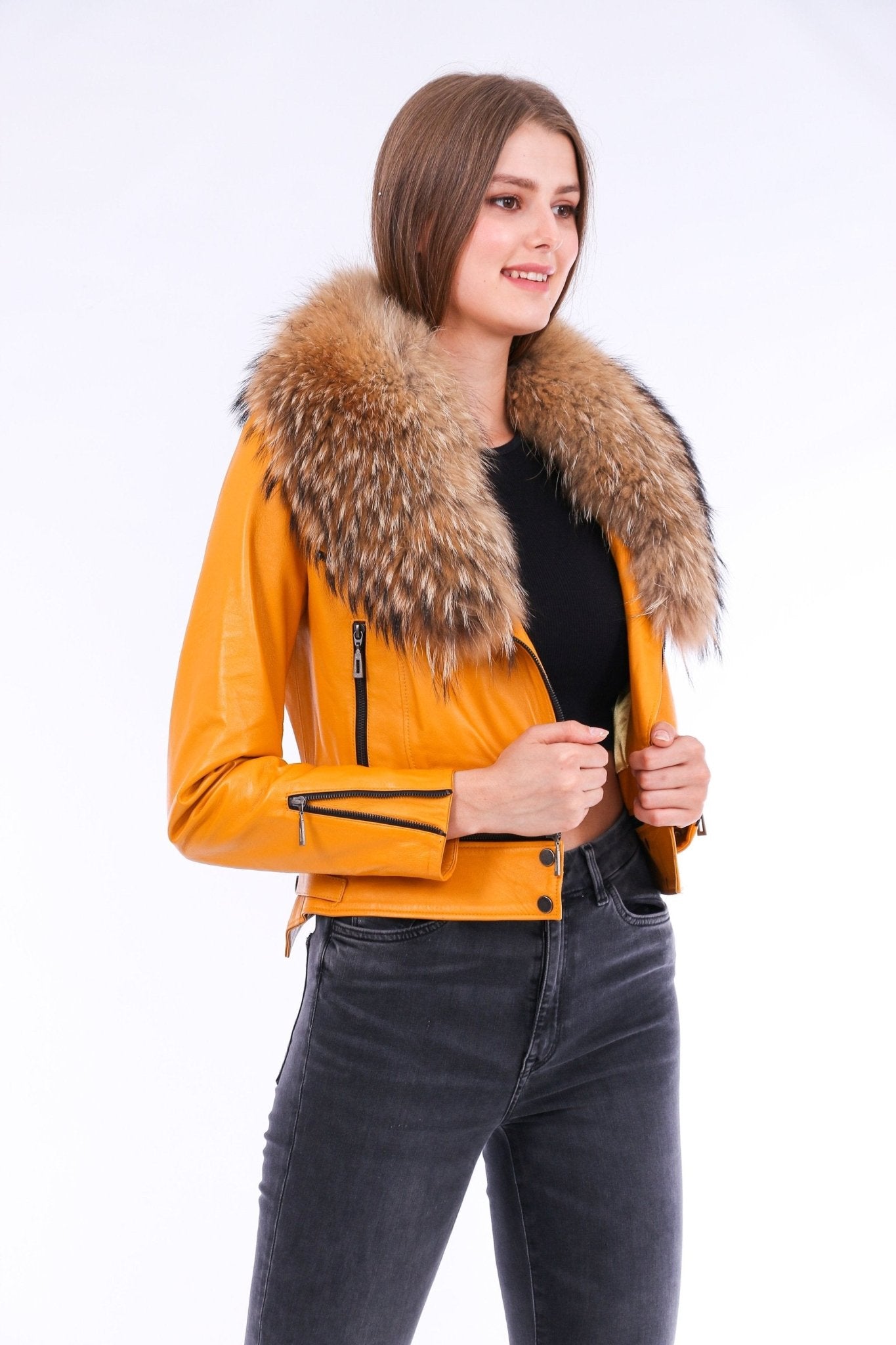 Buttagi Yellow Leather Biker Jacket - Women's Genuine Nappa Lambskin - Style Queenz