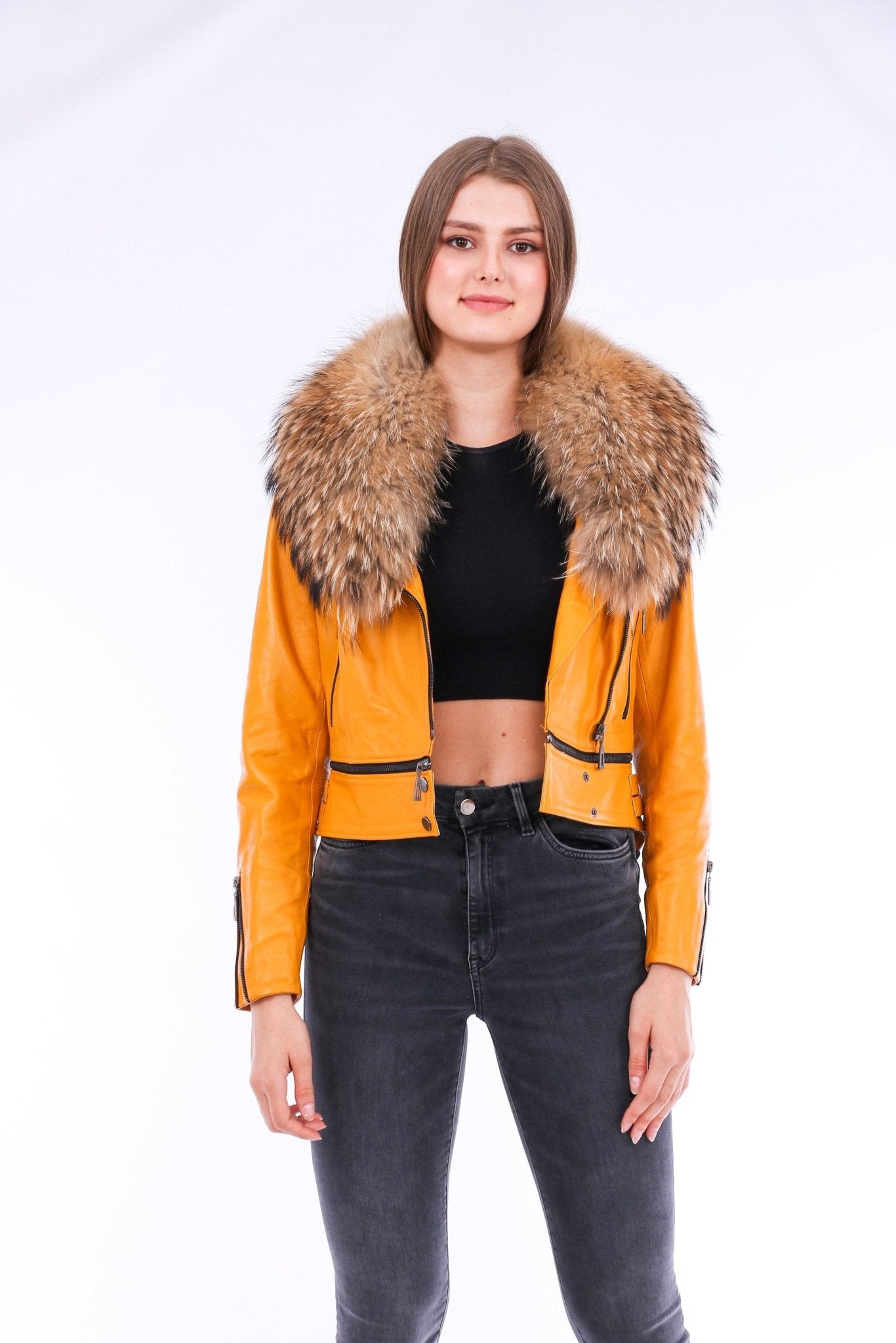Buttagi Yellow Leather Biker Jacket - Women's Genuine Nappa Lambskin - Style Queenz