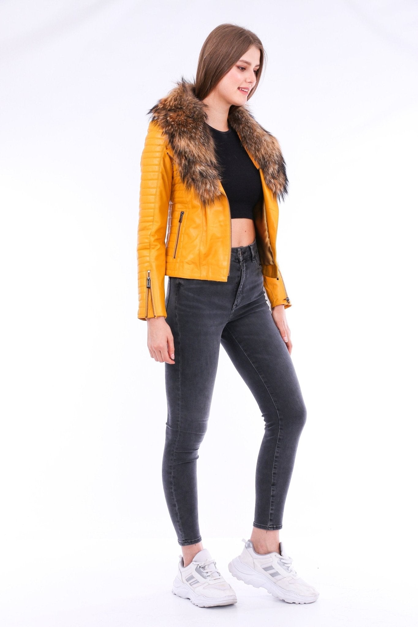 Cana Yellow Quilted Leather Biker Jacket - Women's Genuine Nappa Lambskin - Style Queenz