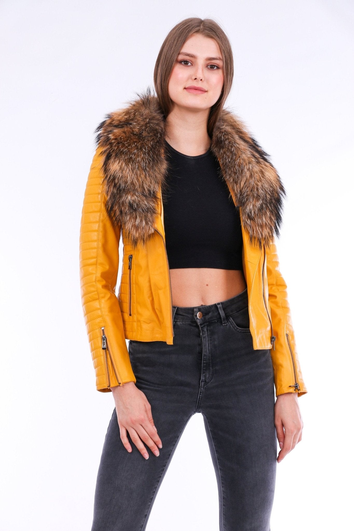 Cana Yellow Quilted Leather Biker Jacket - Women's Genuine Nappa Lambskin - Style Queenz