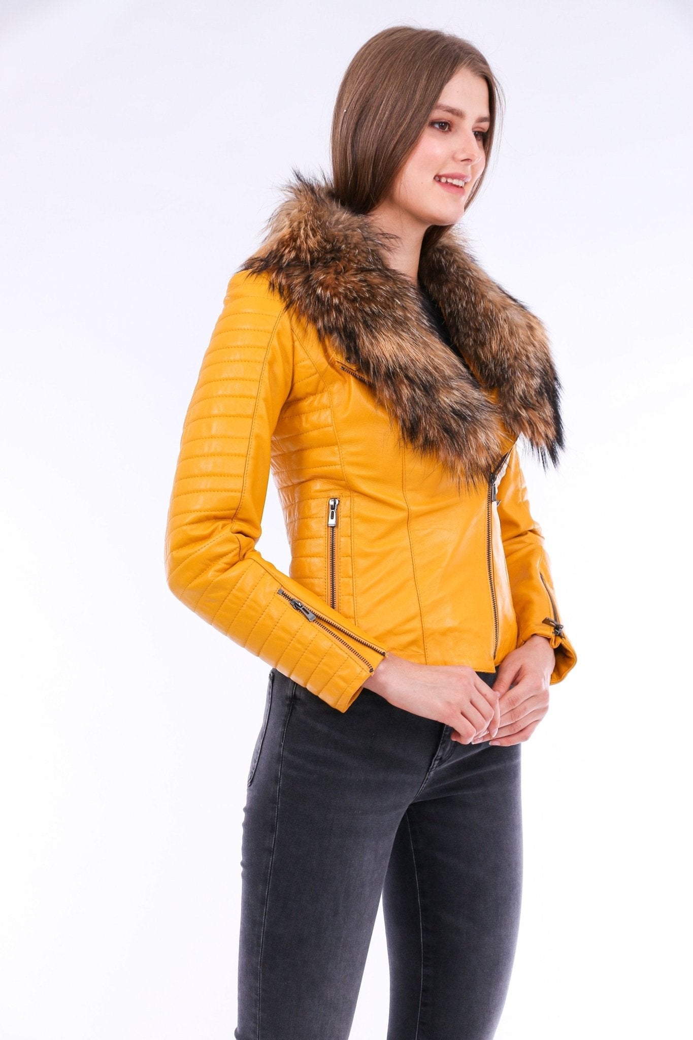 Cana Yellow Quilted Leather Biker Jacket - Women's Genuine Nappa Lambskin - Style Queenz