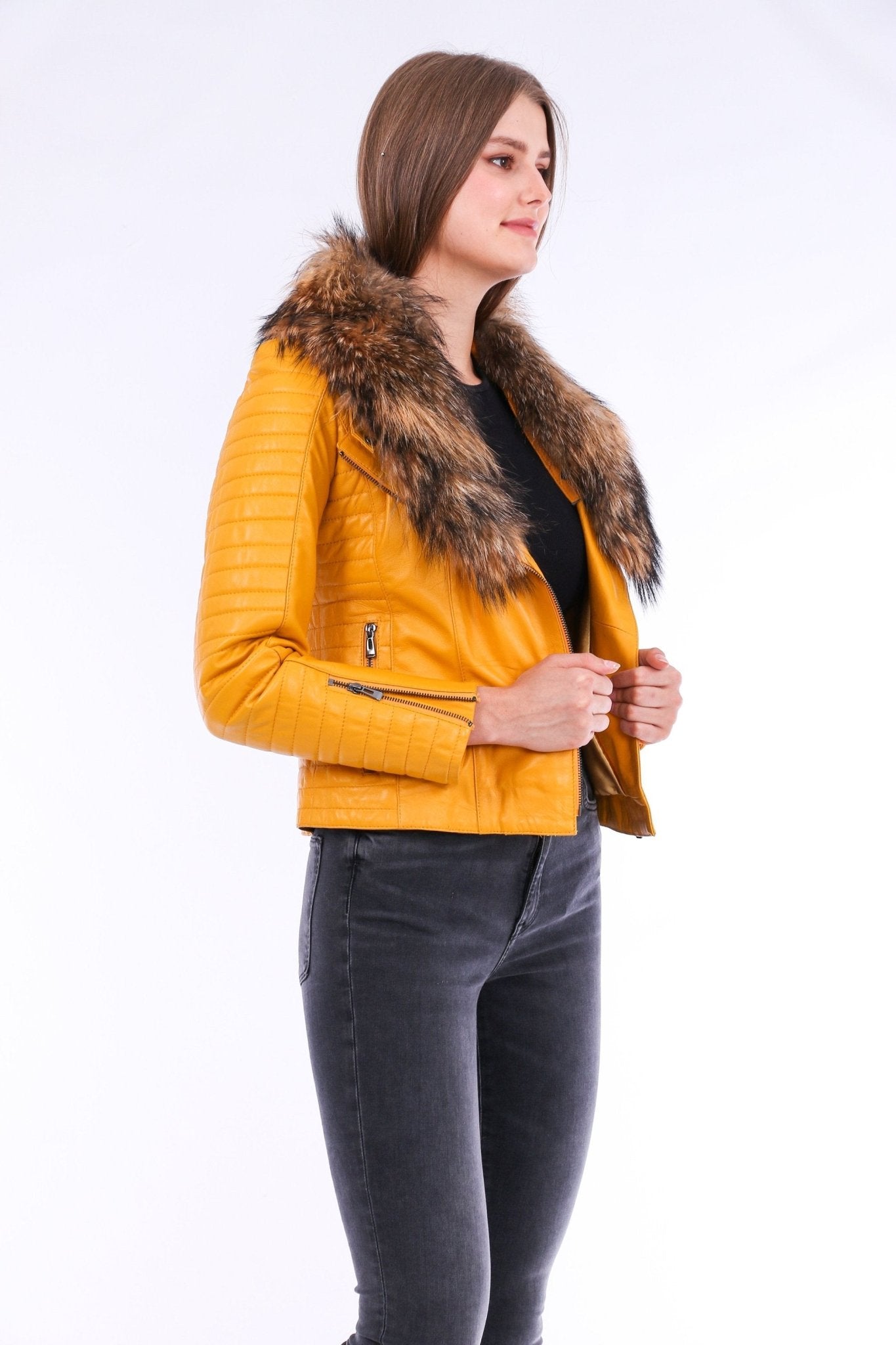 Cana Yellow Quilted Leather Biker Jacket - Women's Genuine Nappa Lambskin - Style Queenz
