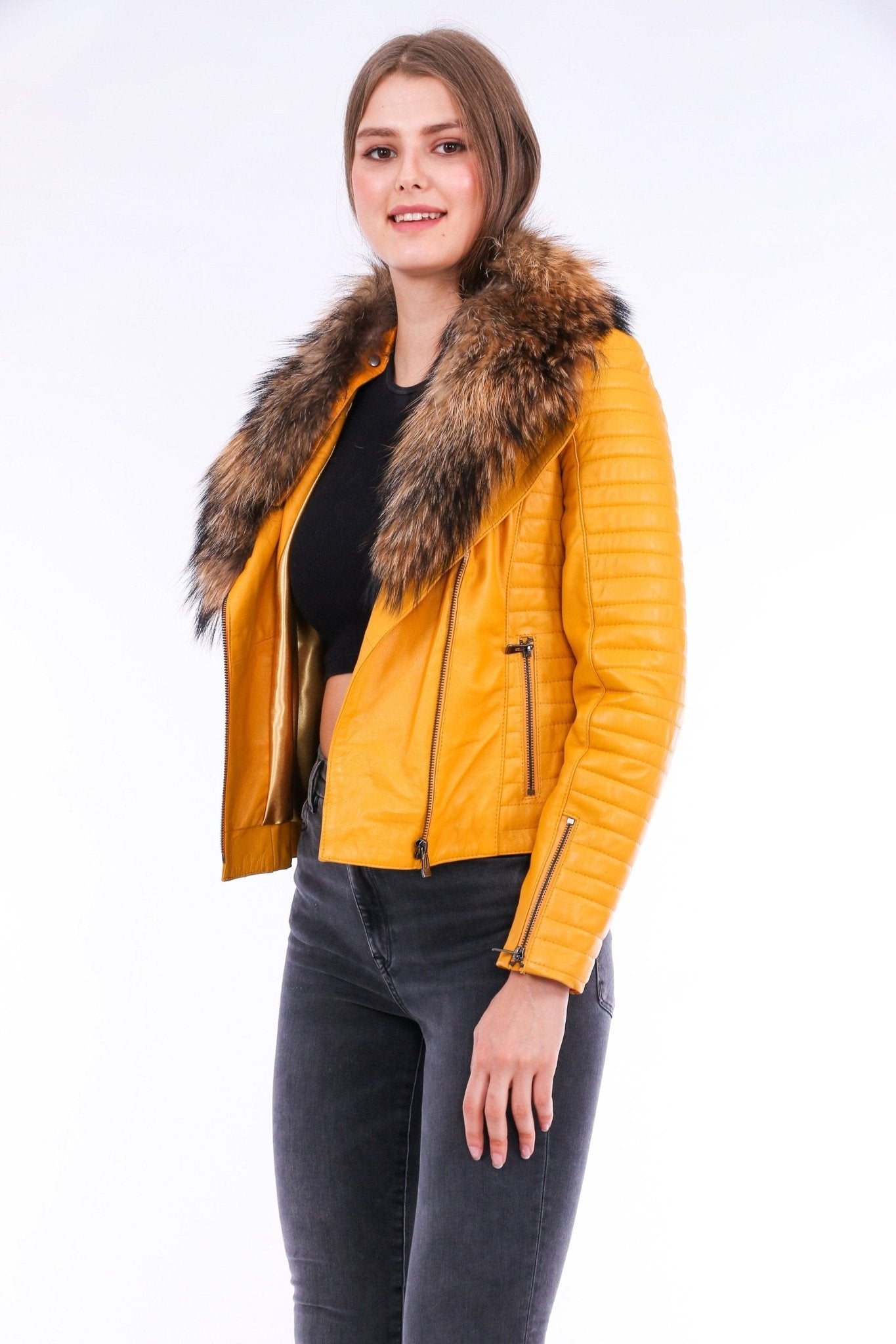 Cana Yellow Quilted Leather Biker Jacket - Women's Genuine Nappa Lambskin - Style Queenz
