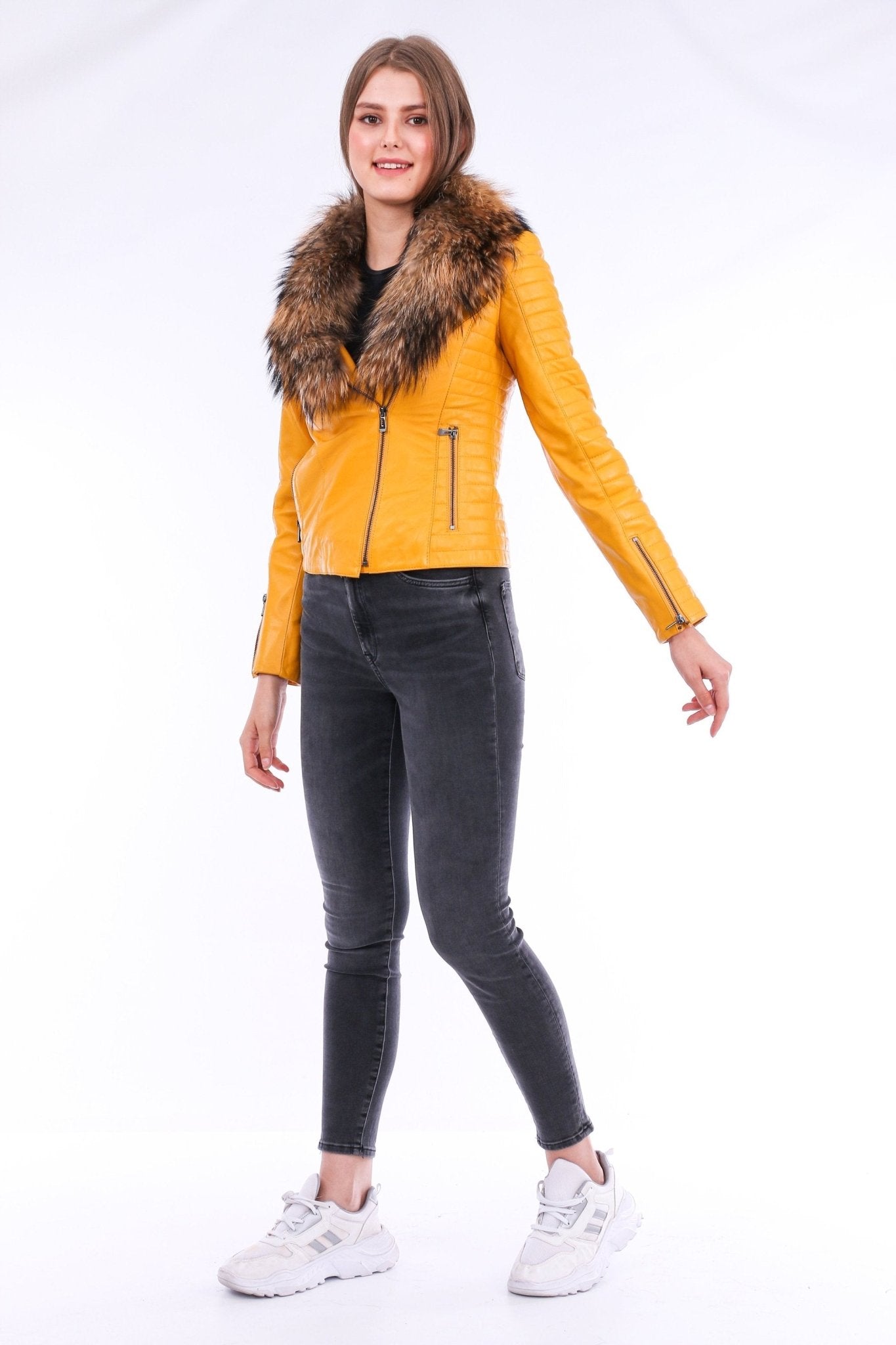 Cana Yellow Quilted Leather Biker Jacket - Women's Genuine Nappa Lambskin - Style Queenz