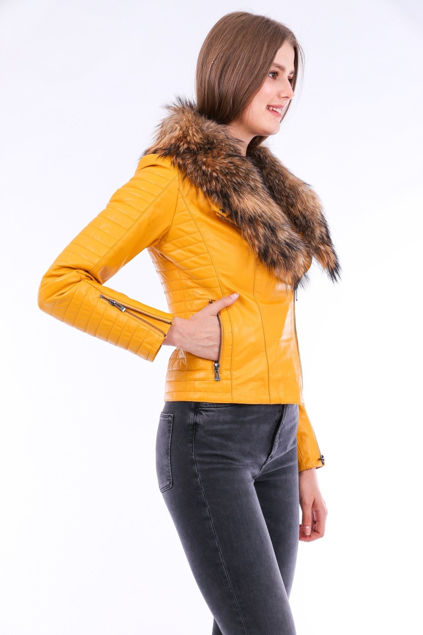 Cana Yellow Quilted Leather Biker Jacket - Women's Genuine Nappa Lambskin - Style Queenz