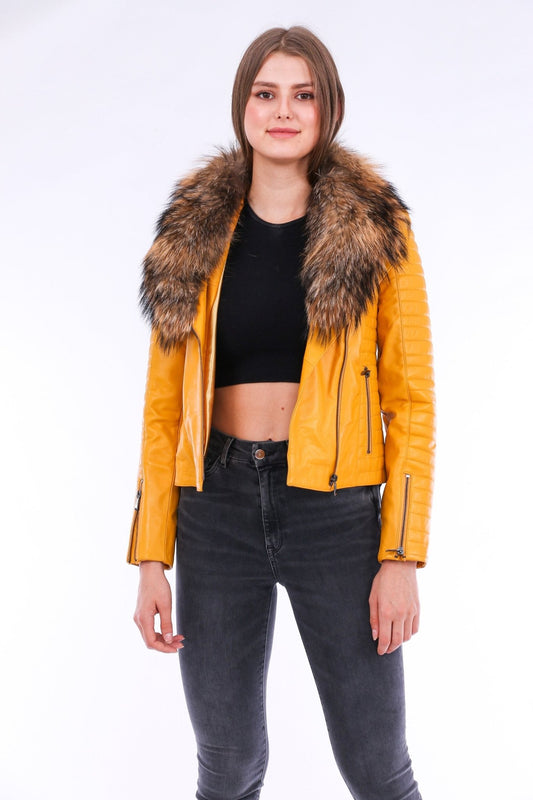 Cana Yellow Quilted Leather Biker Jacket - Women's Genuine Nappa Lambskin - Style Queenz
