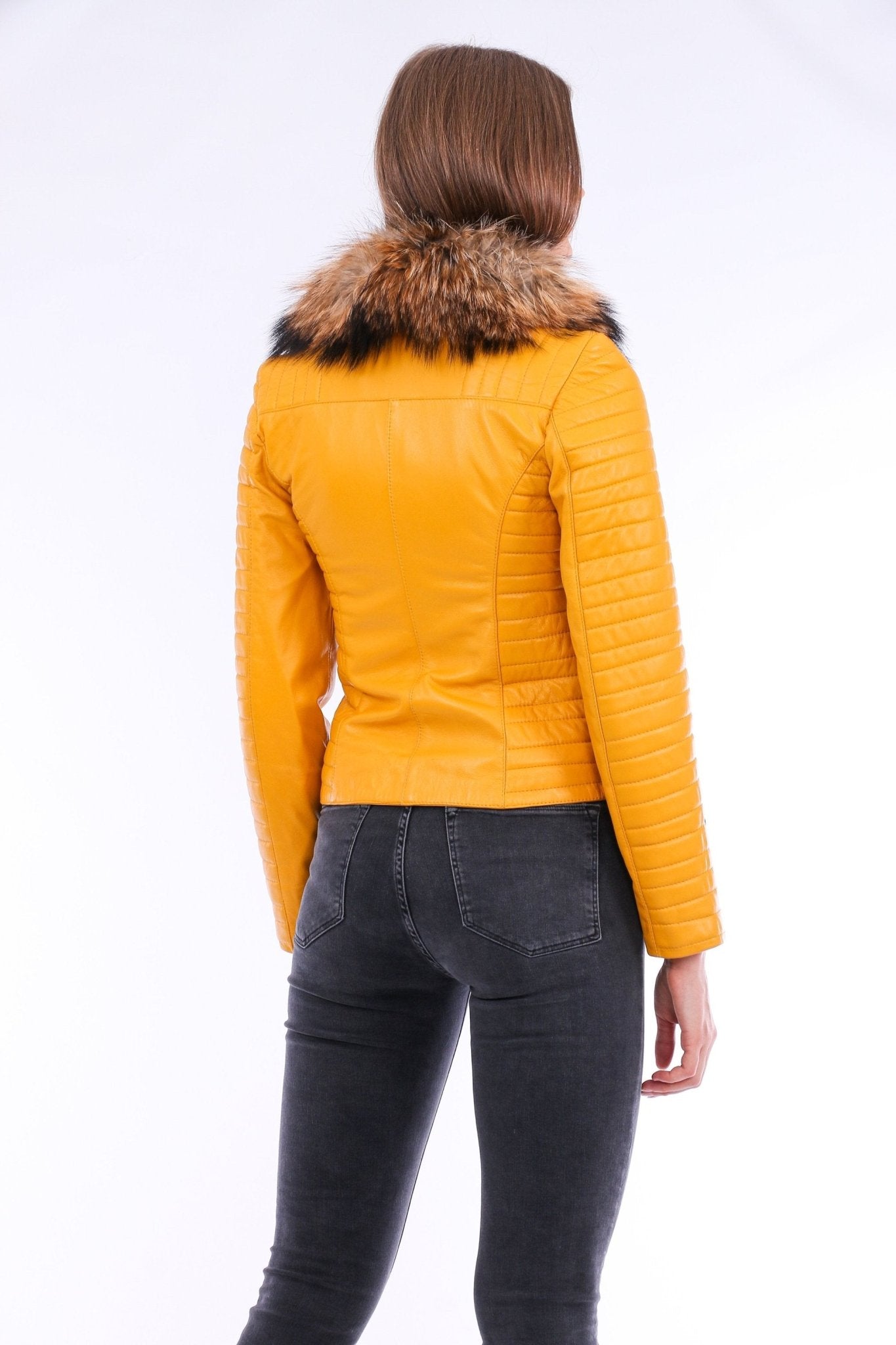 Cana Yellow Quilted Leather Biker Jacket - Women's Genuine Nappa Lambskin - Style Queenz