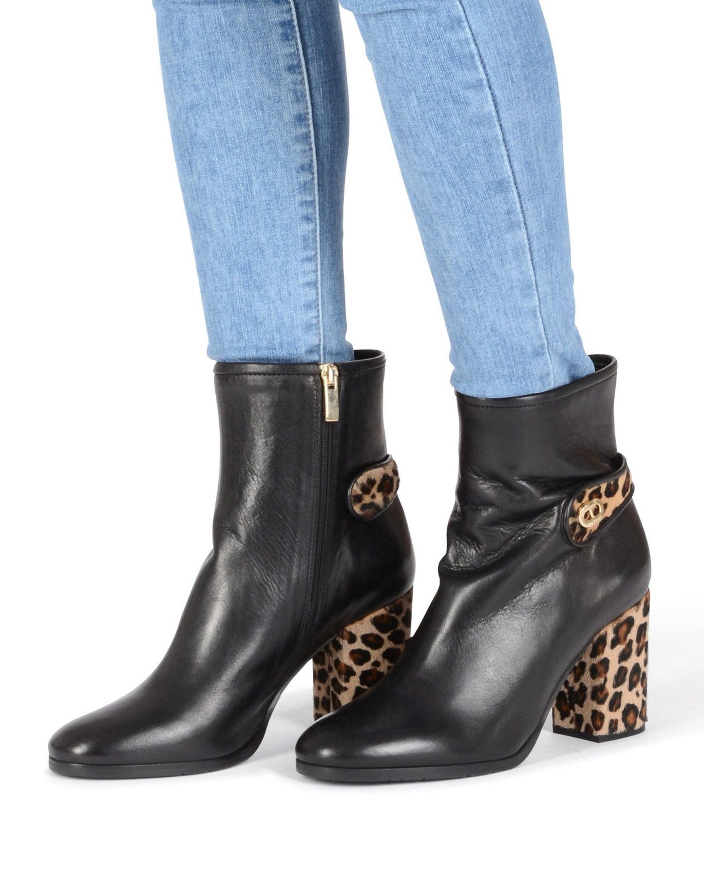 Carion Black Ankle Boots - Italian Leather Leopard Detail Booties - Style Queenz