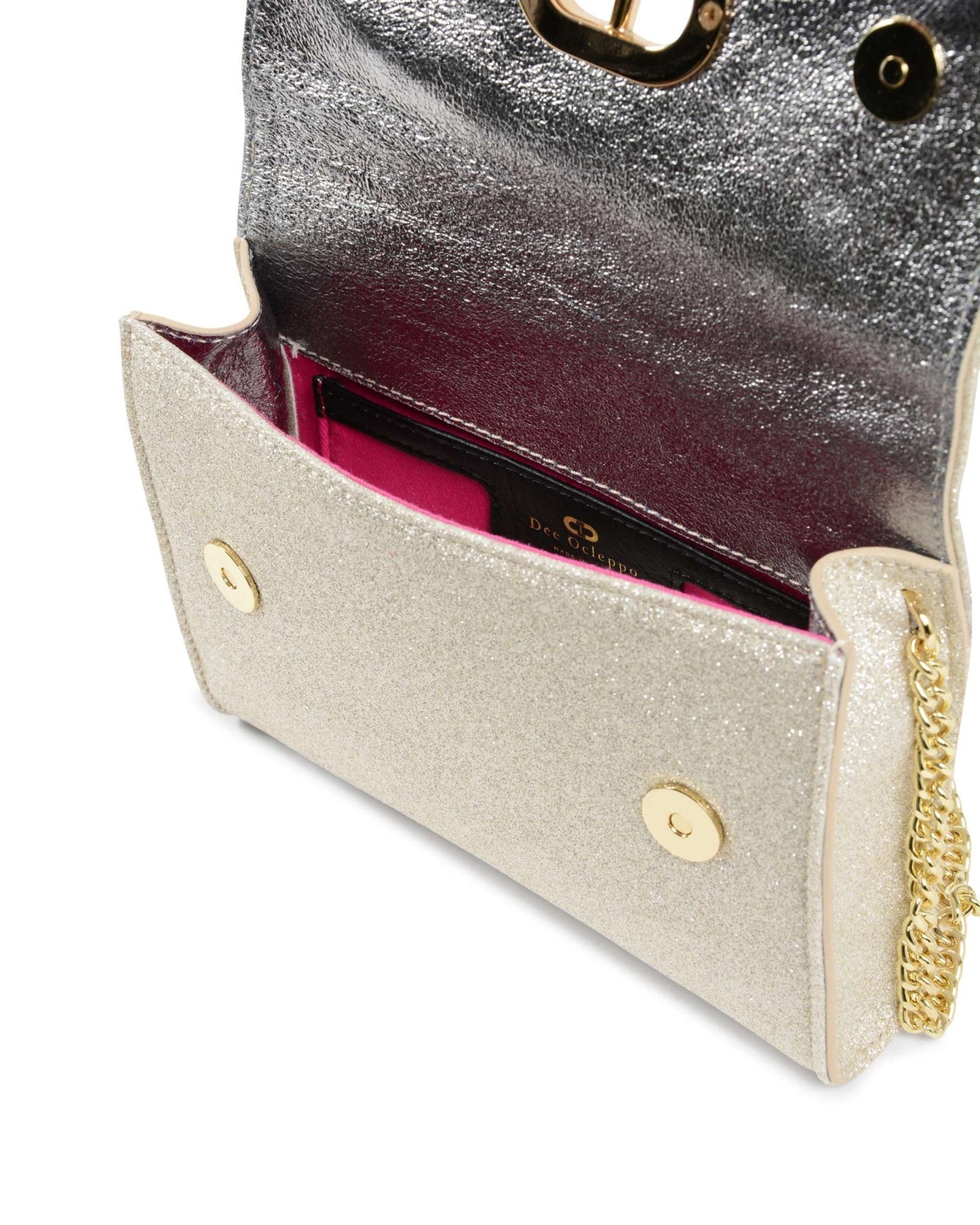 Cindarella Clutch - Italian Luxury Glitter Evening Bag with Gold Chain - Style Queenz