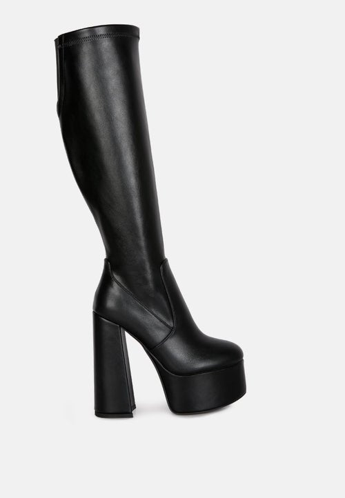 Coraline Platform Calf Boots - High Block Heel with Elasticated Gussets - Style Queenz