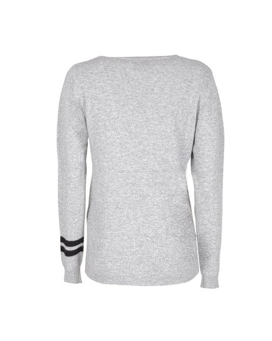 Crown of Edinburgh Cashmere Crew Neck Sweater - Stockbridge Grey with Letter K - Style Queenz