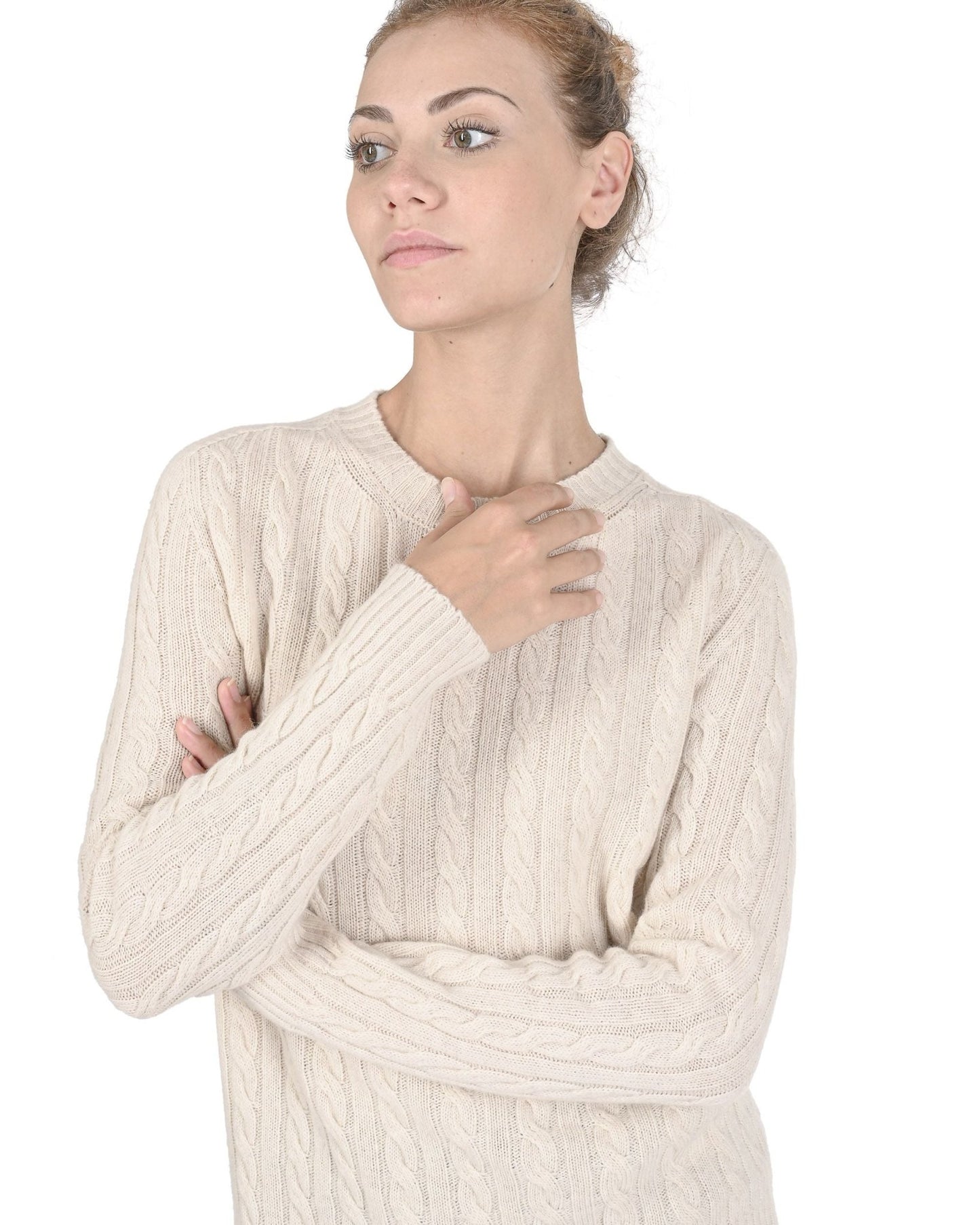 Crown of Edinburgh Cashmere Women's Round Neck Sweater - Cream Italian Made - Style Queenz