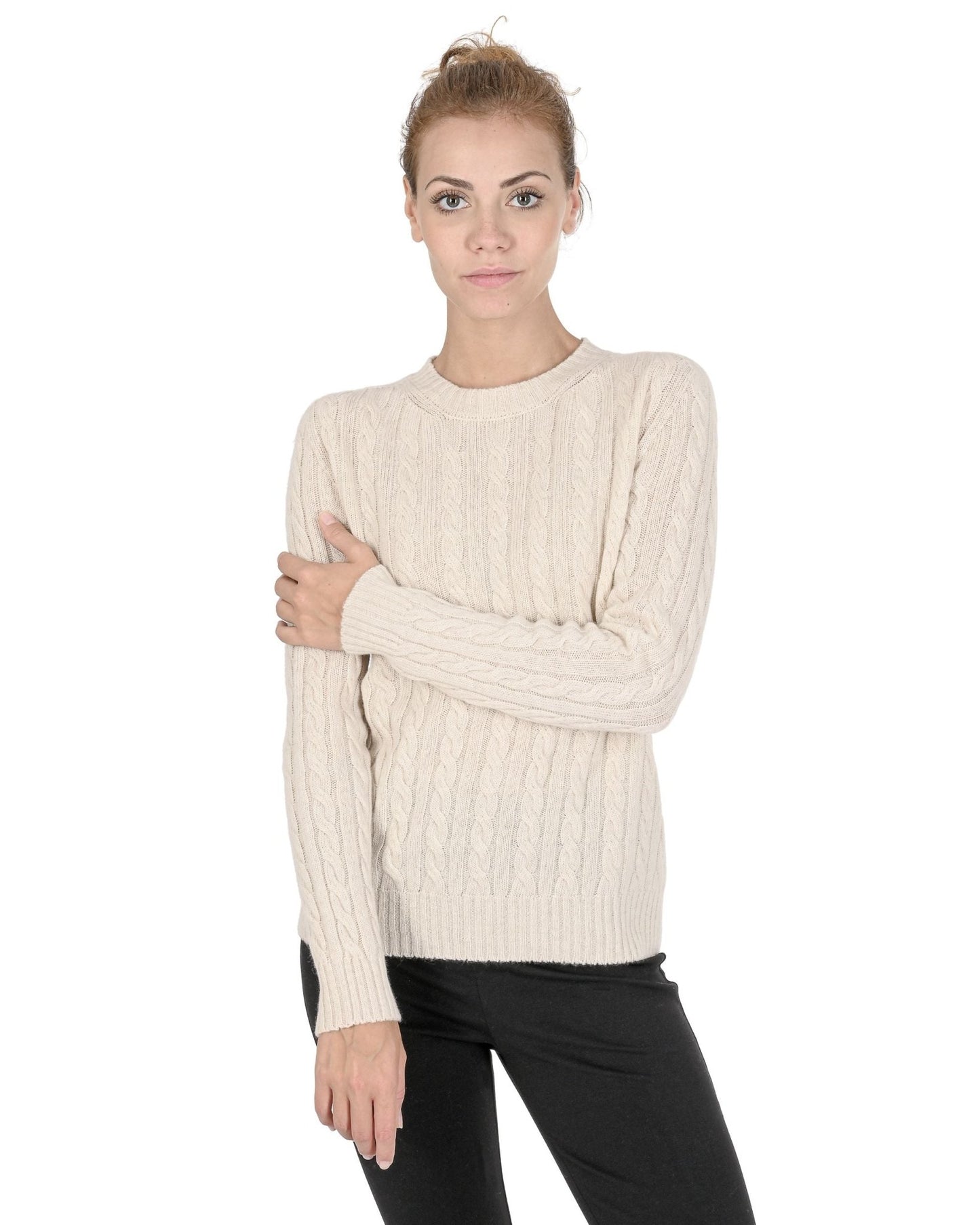 Crown of Edinburgh Cashmere Women's Round Neck Sweater - Cream Italian Made - Style Queenz