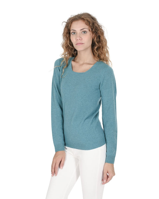 Crown of Edinburgh Cashmere Women's Square Neck Sweater - Turquoise Italian Made - Style Queenz