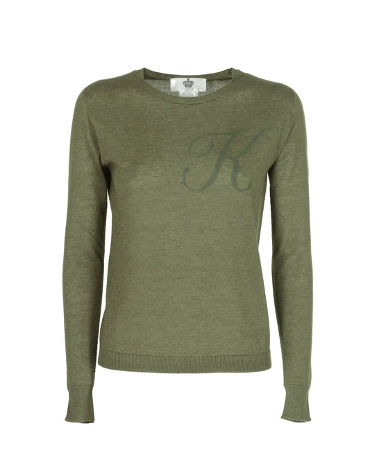 Crown of Edinburgh Silk Cashmere Summer Sweater - Green Letter K - Style Queenz