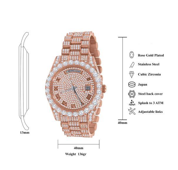 CROWN Steel Watch - Iced Out Hip Hop Timepiece with Swiss Movement - Style Queenz