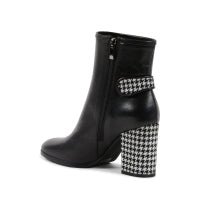 Dee Carion Ankle Boot Black - Italian Leather Bootie with Pied de Poule Detail - Style Queenz