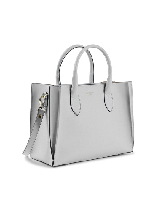 Dee Como Light Grey Leather Tote - Italian Designer Handbag with Removable Strap - Style Queenz