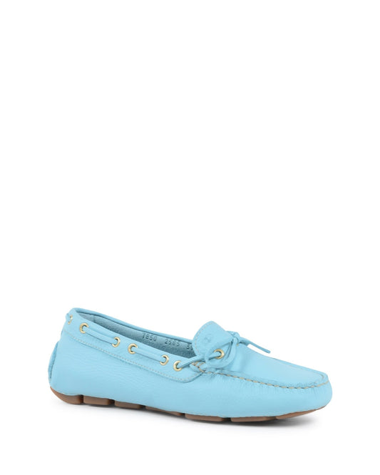 Dee Elegant Lady Loafer - Light Blue Italian Leather Bow Detail - Style Queenz