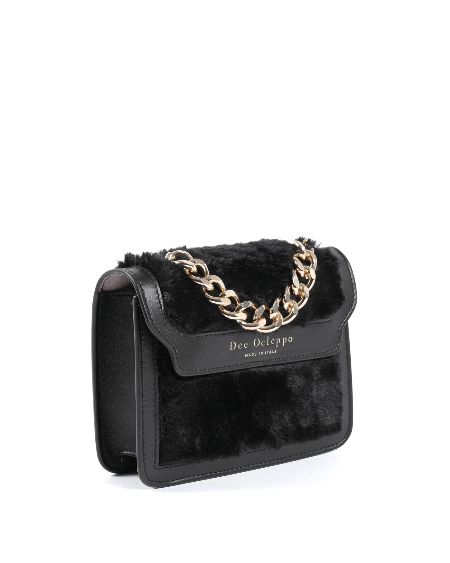 Dee Ocleppo Alaska Small Black Calf Leather Tote with Faux Shearling Trim - Made in Italy - Style Queenz