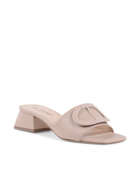 Dizzy Logo Mule Nude - Italian Leather Designer Sandals with 3.5" Heel - Style Queenz