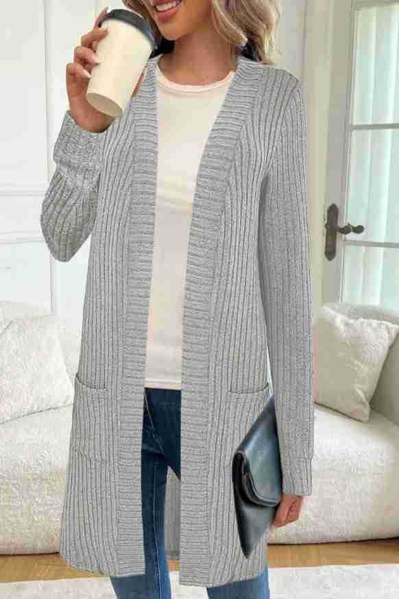 Women's Knitted Cardigan Jacket with Pockets