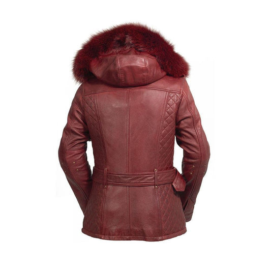 Elle Premium Women's Leather Jacket - Quilted Trench with Fox Fur Collar - Style Queenz