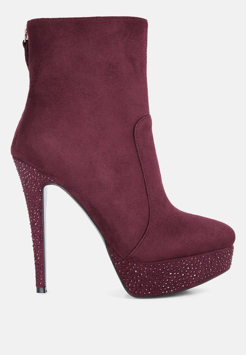 Espiree Microfiber High Heeled Ankle Boots - Rhinestone Women's Pointed Toe Boots - Style Queenz