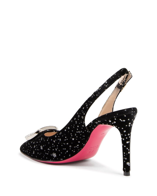 Guggenheim Slinky Logo Pointed - Toe Slingback Pumps - Italian Velvet 8cm Heel - Style Queenz