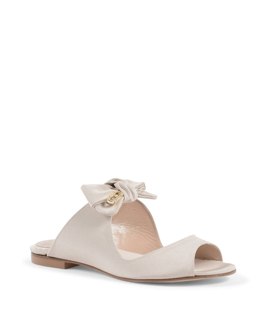 Helen Flat Sandal Sand - Italian Grosgrain Designer Flats with Gold Logo - Style Queenz