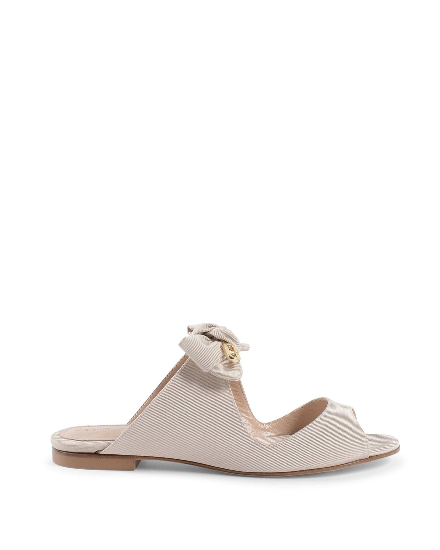 Helen Flat Sandal Sand - Italian Grosgrain Designer Flats with Gold Logo - Style Queenz