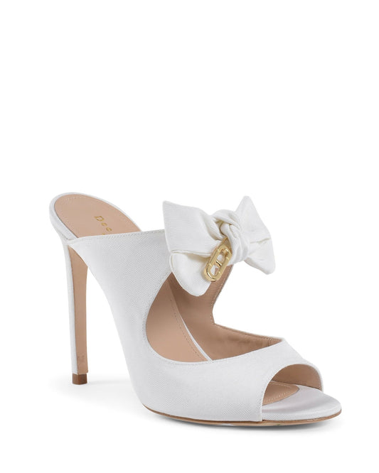 Helen High Mule White - Italian Grosgrain Designer Heels 9cm with Gold Logo - Style Queenz