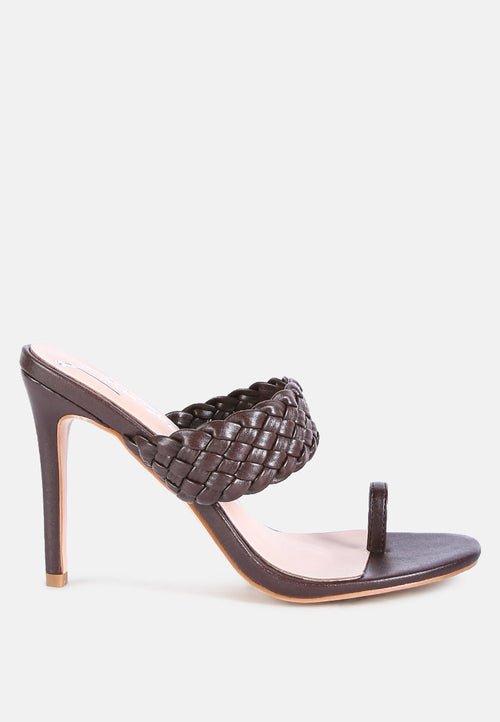 High Perks Woven Strap Toe Ring Sandals - Pointed High Heel Sandals - Style Queenz